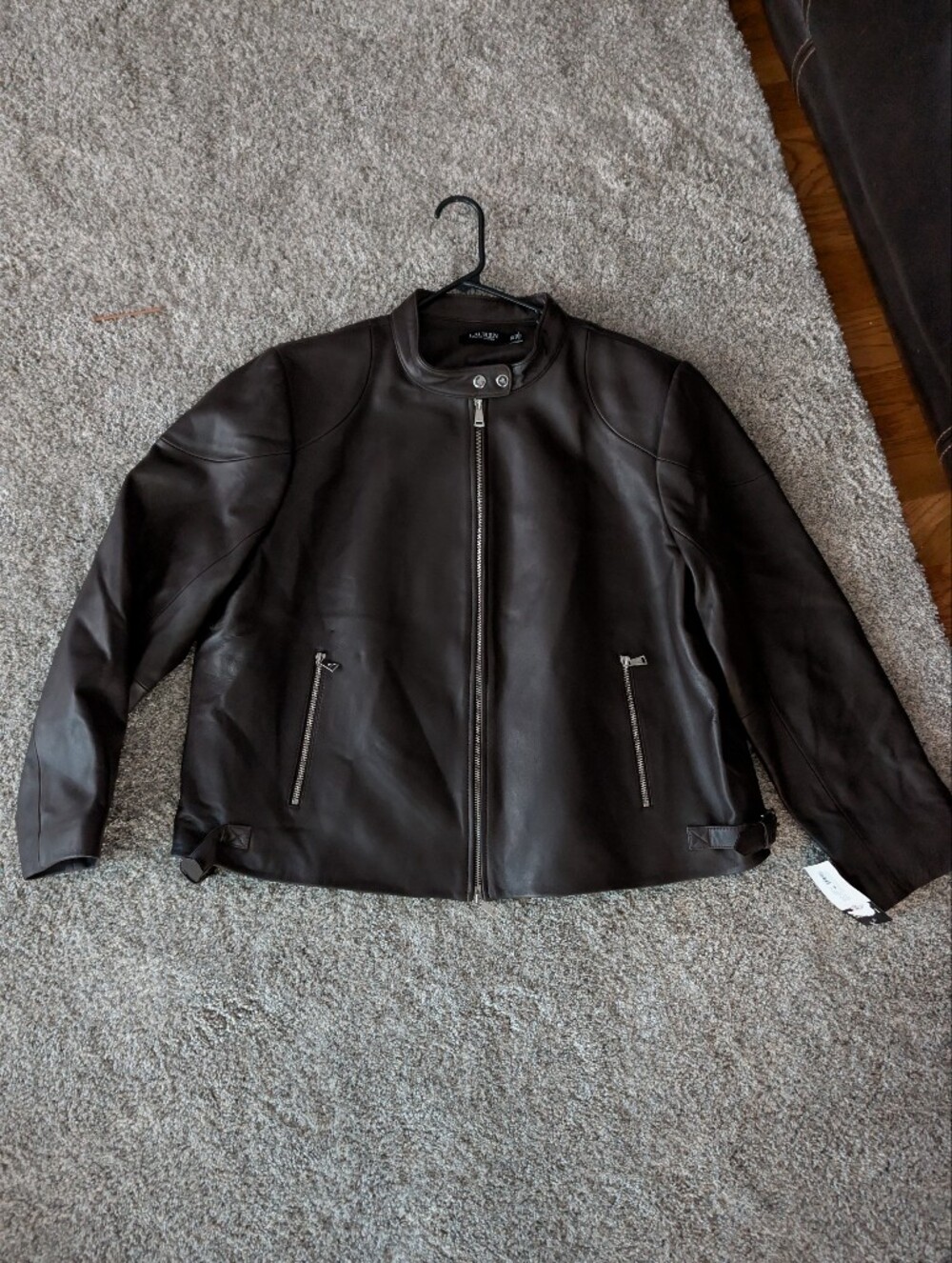 NWT Lauren Ralph Lauren Lambskin Leather Scuba Jacket Brown 2X